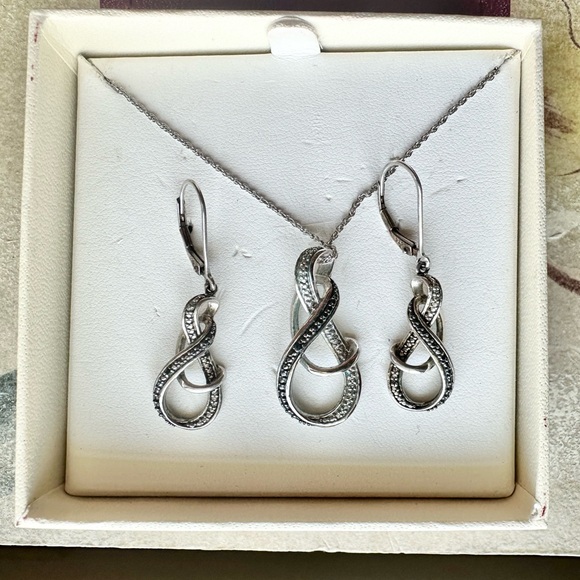 Helzberg Diamonds Sterling silver diamond infinity necklace and earrings set. - Picture 2 of 9